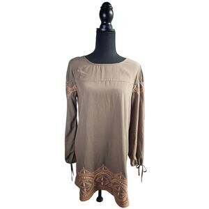 West 36th Tan Peach Embroidered Long Sleeve Dress Size Medium